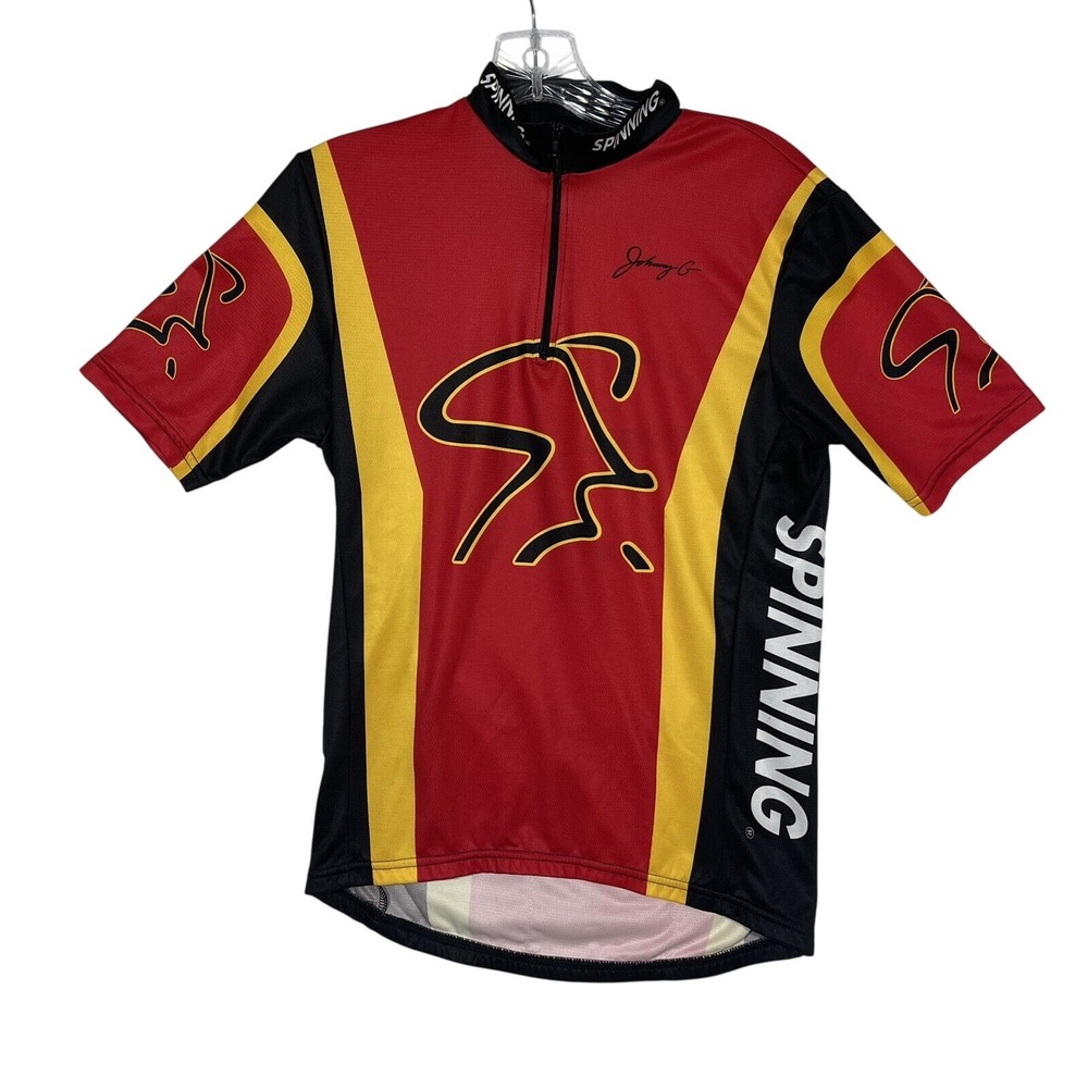 Mad Dogg Athletics Spinning Cycling Jersey Unisex S Red Yellow Johnny G USA‎